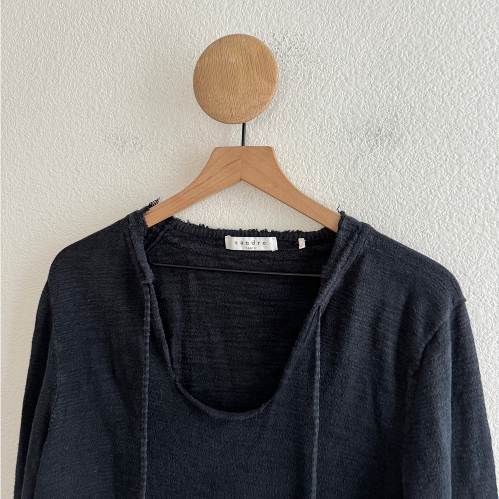 Sandro Navy Knit Sweater Hoodie - Picture 2 of 9